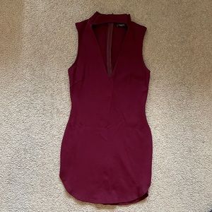 High Neck Maroon Mini Dress
